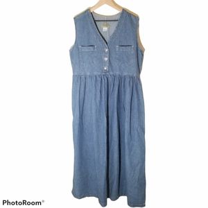 Vintage Sostanza Denim Long Maxi Dress Sleeveless Prairie LARGE Buttons